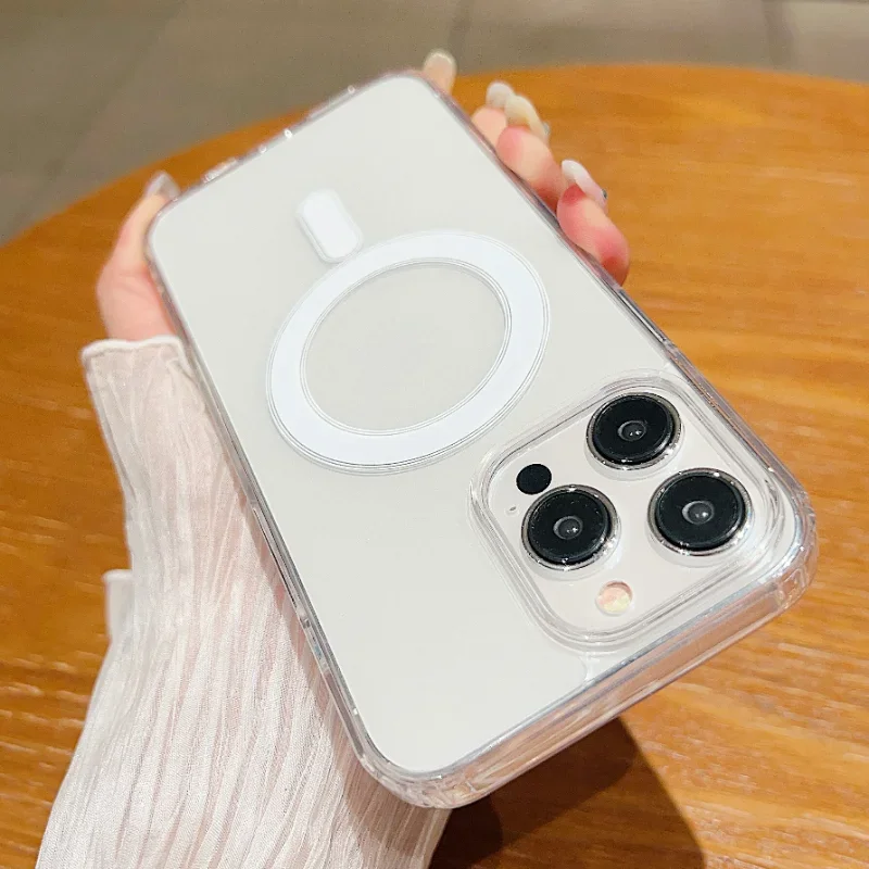 

Прозрачный магнитный чехол для Apple iPhone 16, 15, 14, 13, 12, 11 Pro Max Plus 13 Mini XS Max XR 8 7 SE SE2 с прозрачной крышкой Magsafe