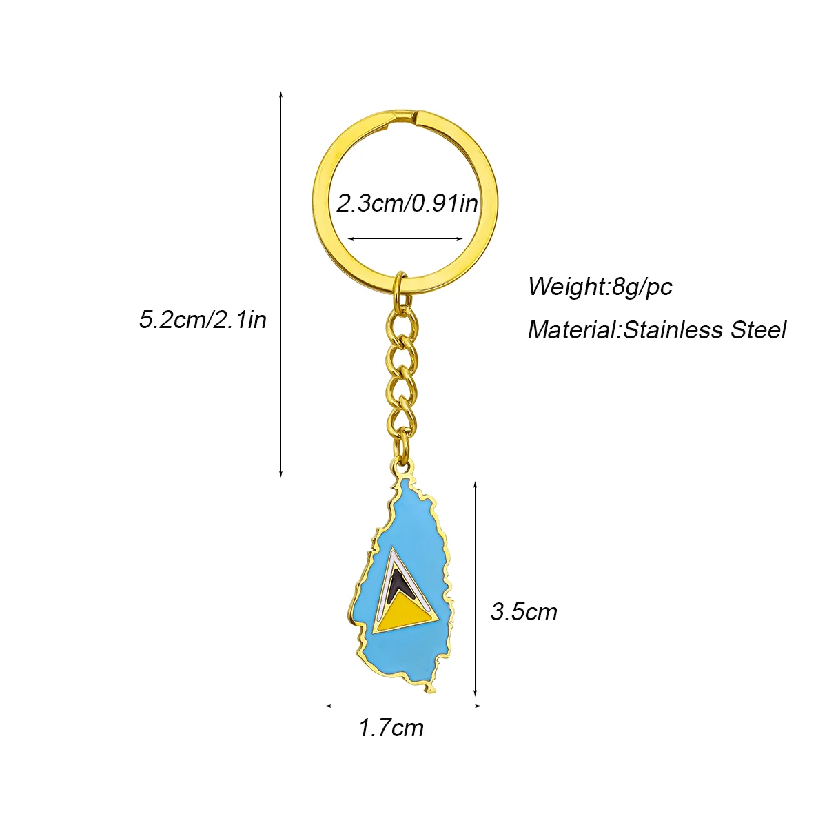 Saint Lucia Aruba Belize Dominican Map Pendant Keychain, Stainless‑Steel Souvenir Gift Bag Charm Accessories Christmas Gift
