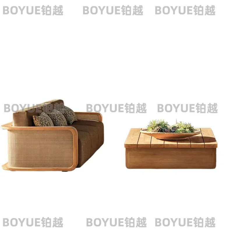 Nordic Outdoor Solid Wood Sofa Set Waterproof Sunproof Patio Garden Villa Terrace Hotel Resort Furniture