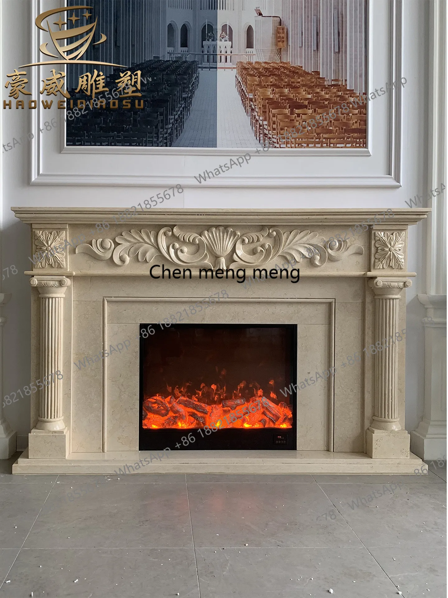 stone carving marble European mantel simple American ornament stone fireplace