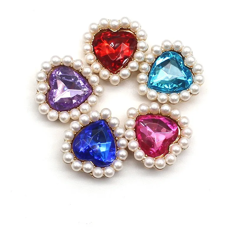 New 10 pieces/batch 20mm heart-shaped metal pearl button DIY sewn diamond alloy accessories clothing decoration accessories