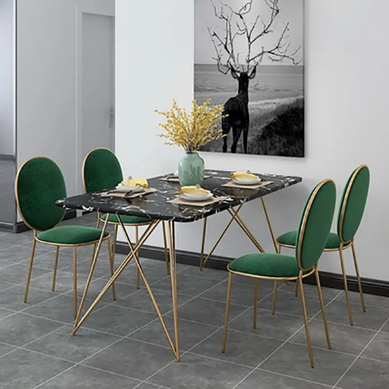 

Modern simple marble dining table hotel restaurant rectangular dining table and chair combination household small apartment dini