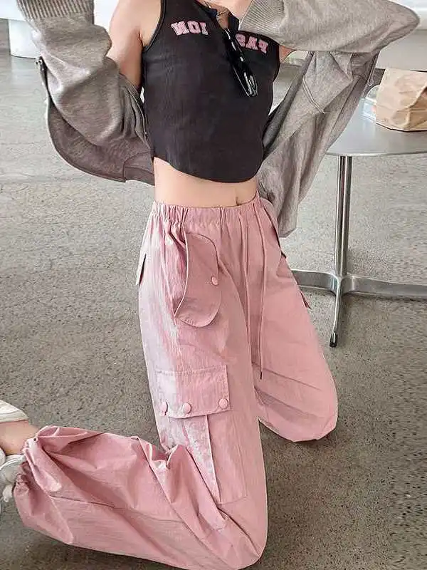 

Pink Babes Women's Overalls Spring New Sle Cleanfit Casual Pants Low Waist PVC Material Suitable for Middle-aged Women