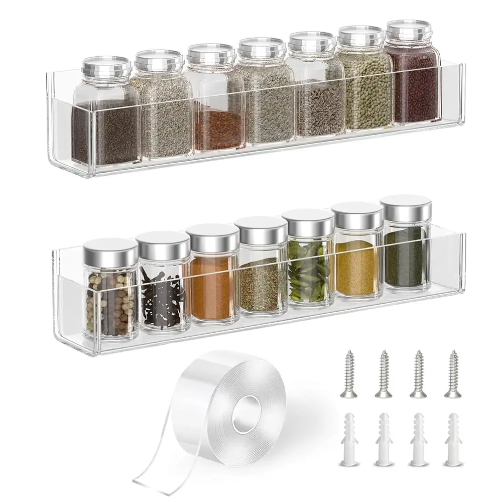 

Adhesive Acrylic Spice Ra Organizer For Wall With Nano Double Sided Tape, Spice Shelf Organization For Kitchen Cabinet