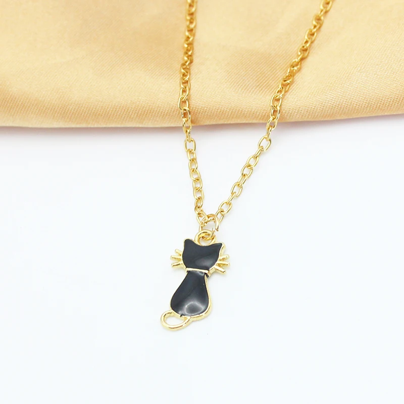 Creative Black Cat\'s Back Shadow Pendant Necklace Women Clavicle Chain Collar Animal Pussy Kitten Jewelry Wholesale Girl Gift