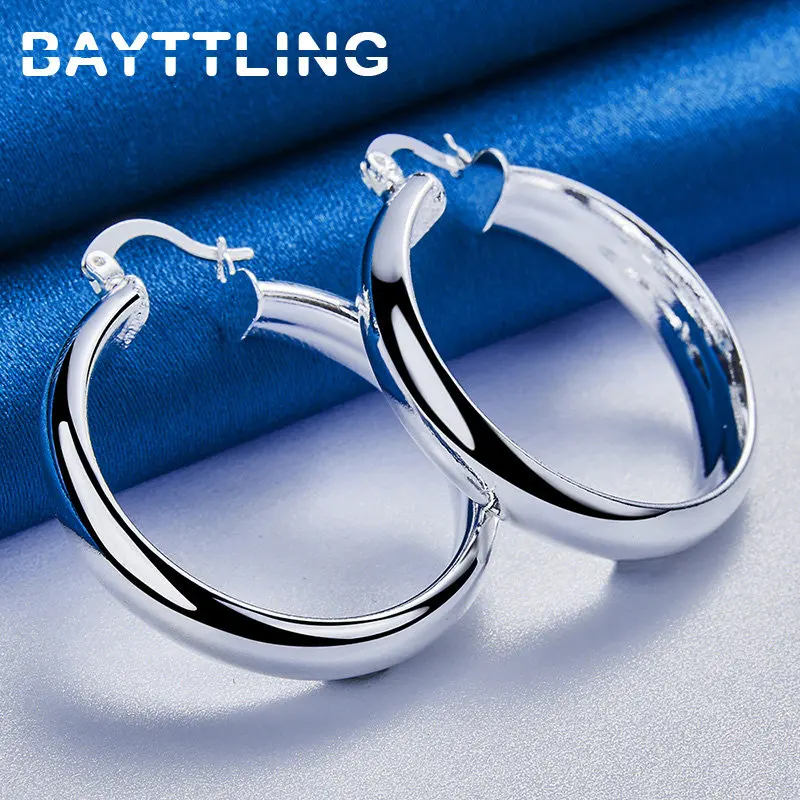 

Charm 925 Sterling Silver Beautiful Glossy 35MM Hoop Earrings For Women Fashion Wedding Party Gifts Jewelry Accessories