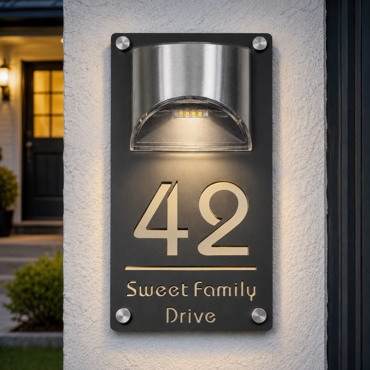 Fashion Font Personalized Custom Laser Cut Acrylic Solar Outdoor Light House Number Sign Address Name Plaque 3D LED Gift Plate