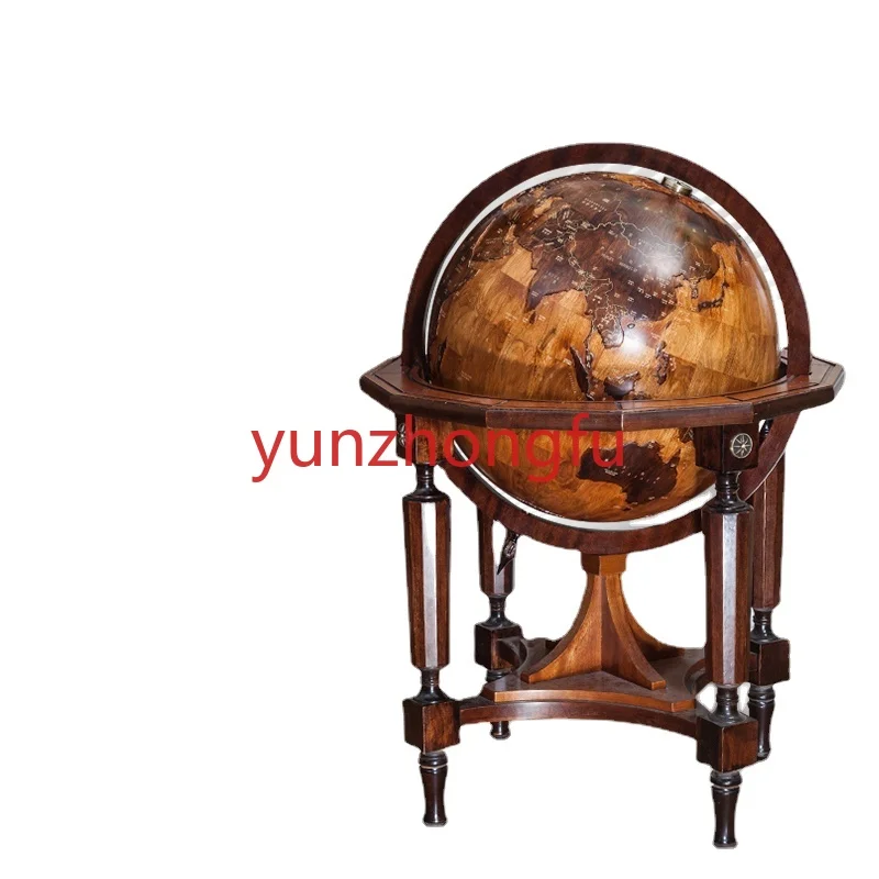 Large three-dimensional relief globe office living room floor-standing solid wood ornaments gift large size