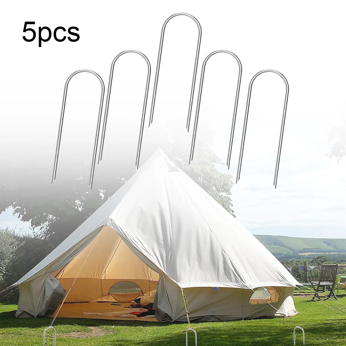 

5Pcs 15cm Aluminum Alloy Tent Spikes U-Shape Garden Stakes Ground Spikes For Hammock Camping Wind Rope Awning Canopy