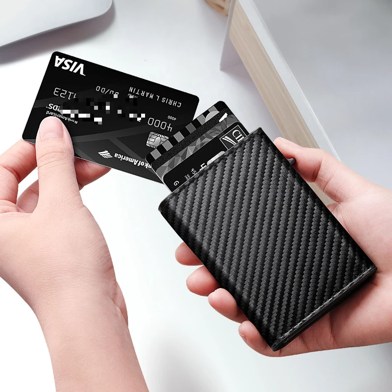 Rfid Aluminum Men Wallet Card Holder Purse Carbon Fiber Men Business Slim Thin Smart Wallet Credit Cardholder Case Note Holder