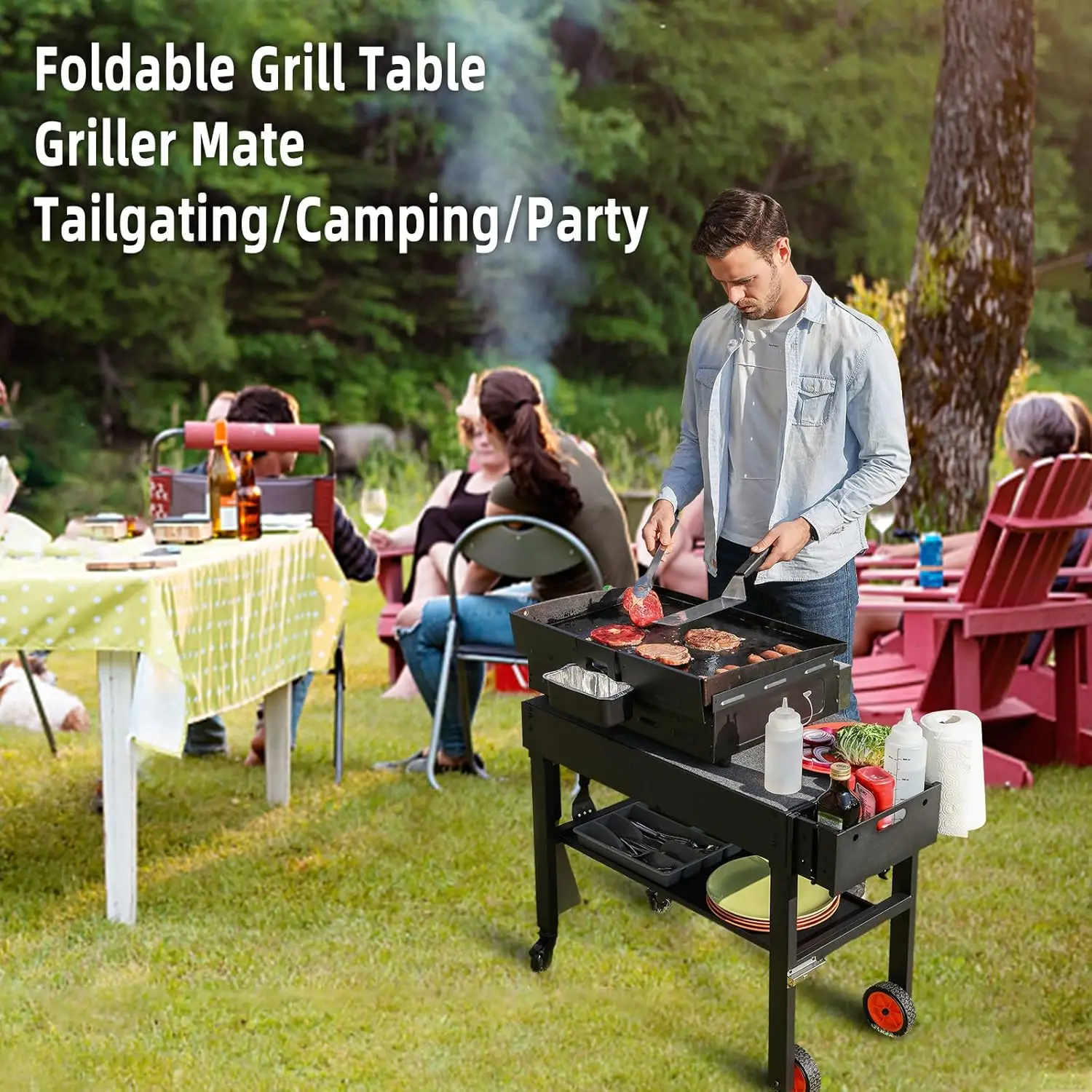 Portable Outdoor Grill Table, Folding Pizza Oven Stand Solid And Sturdy, 31