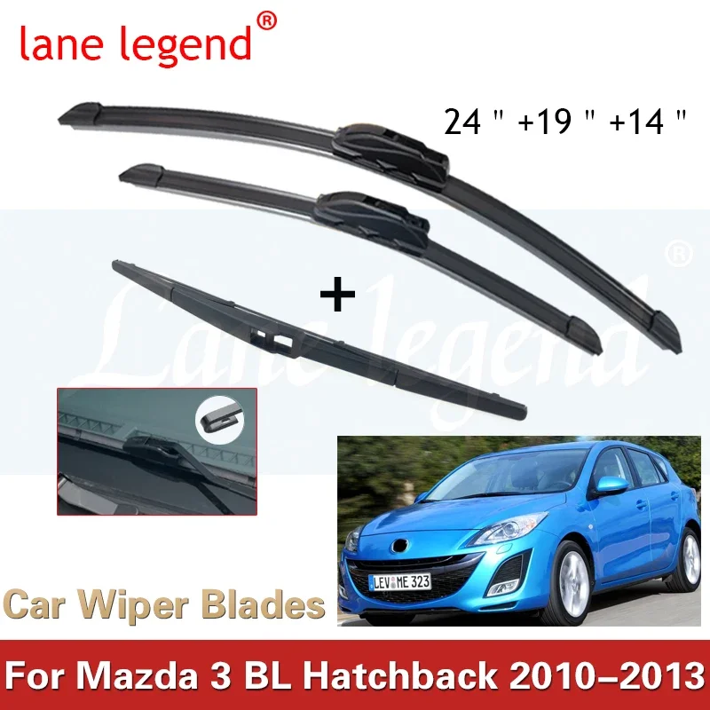 

For Mazda 3 BL Hatchback 2010-2013 Car Front Rear Wiper Blades Soft Rubber Windscreen Wipers Auto Windshield 24"19"14" 2011 2012