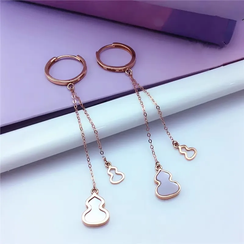 585 Purple Gold Inlaid White Fritillaria Gourd Earrings for Women New in Plated 14K Rose Gold Drop Long Earings Jewelry