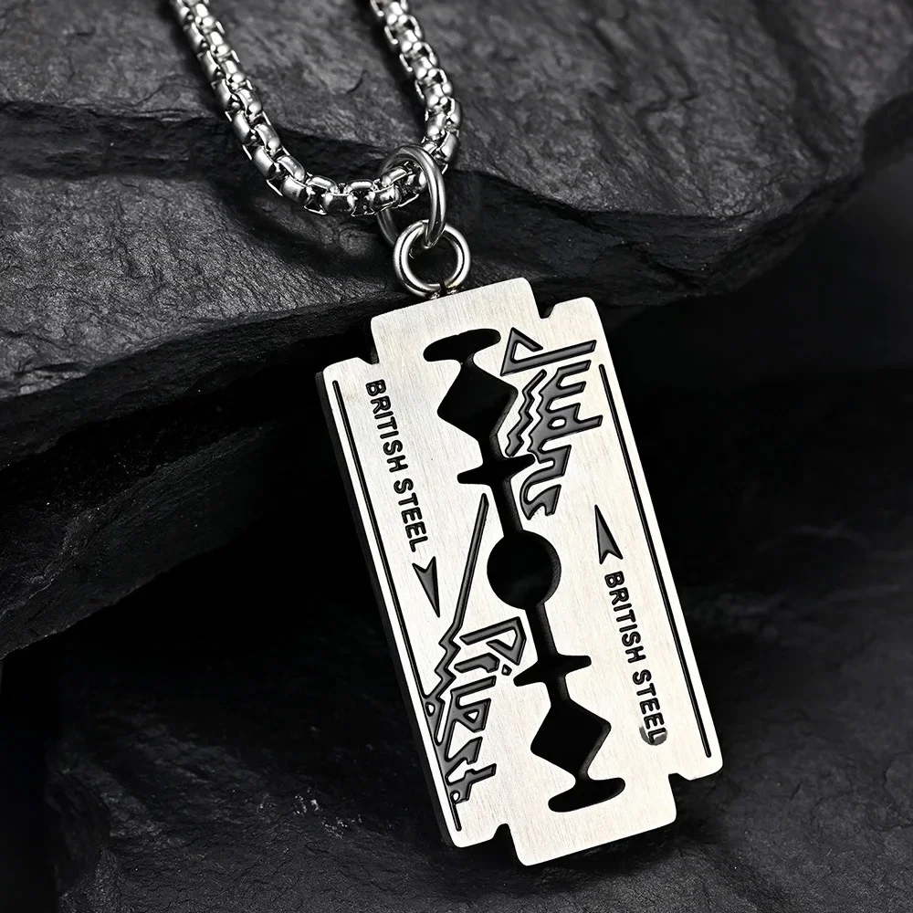 Punk Hip Hop Music Band Judas Priest Necklace Razor Shape Pendant Men Women Chain Necklace Friendship Gift Jewelry Wholesale