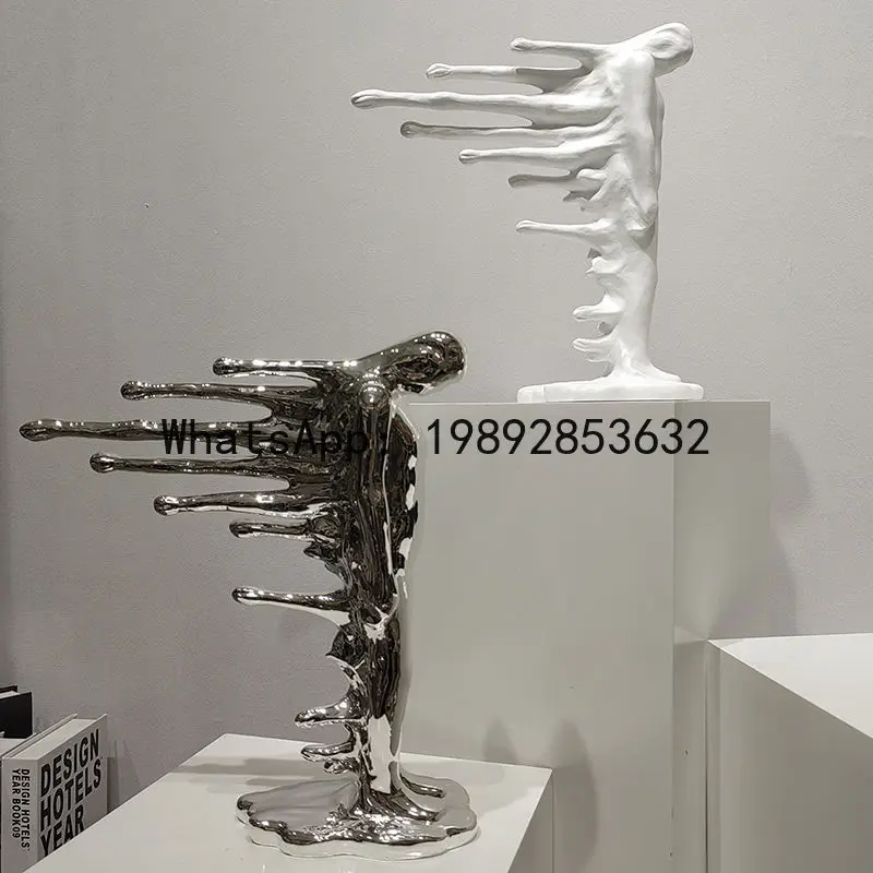 Resin Figure Sculpture Abstract Human Body Ornament Water Drop Bevel  Figurine Silver Man Decorative Figurines Home Accessories