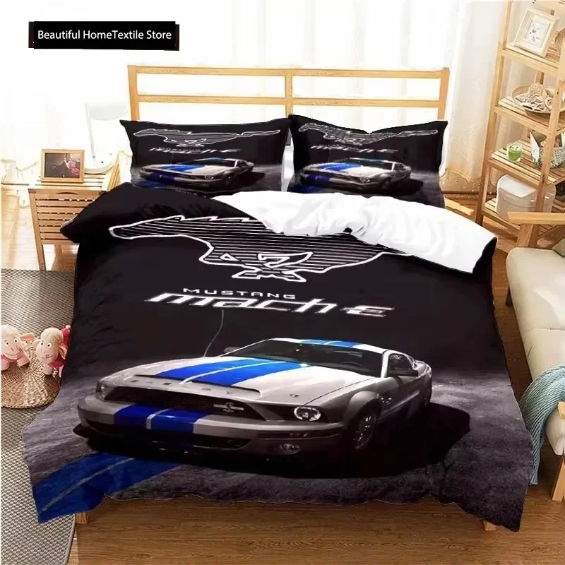 Mustang Car Pattern Duvet Cover Set Bedding for Aldult Boys Bed Set Game Quilt Cover Comforter Cover Bedding Set
