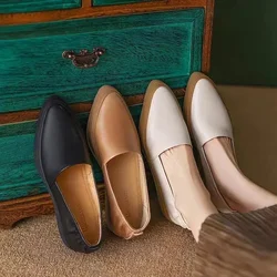 2024 Loafers Shoes Pointy Flats Soft Soles Women Flats Mother's Shoes Handmade Leisure Walking Working Ladies Platform Shoes