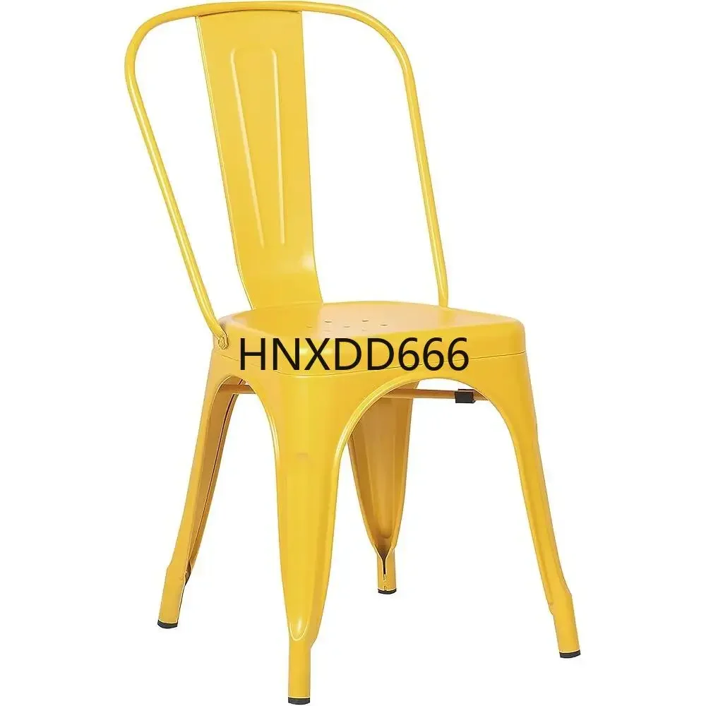 Metal Dining Chair Set of 4 Stackable Industrial Style Kitchen Cafe Restaurant Slat Back Powder Coated Iron Non-Marking Feet