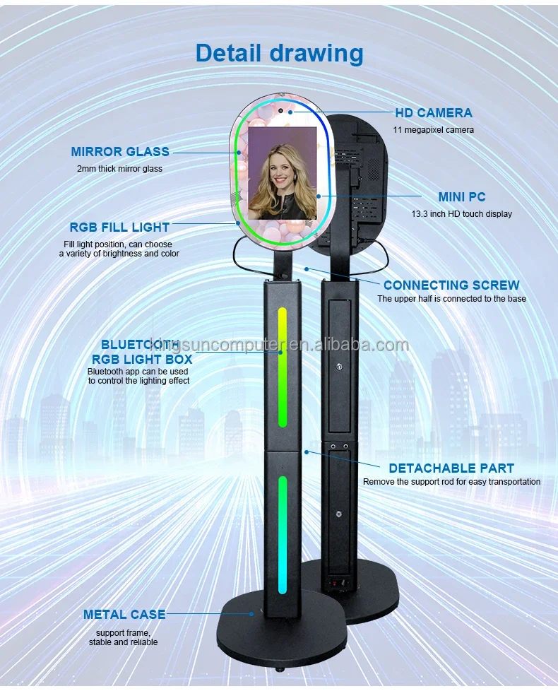 Portable 13.3 Inci Cermin Ajaib Photo Booth Layar Sentuh Mesin Photobooth Layar Lcd Dslr