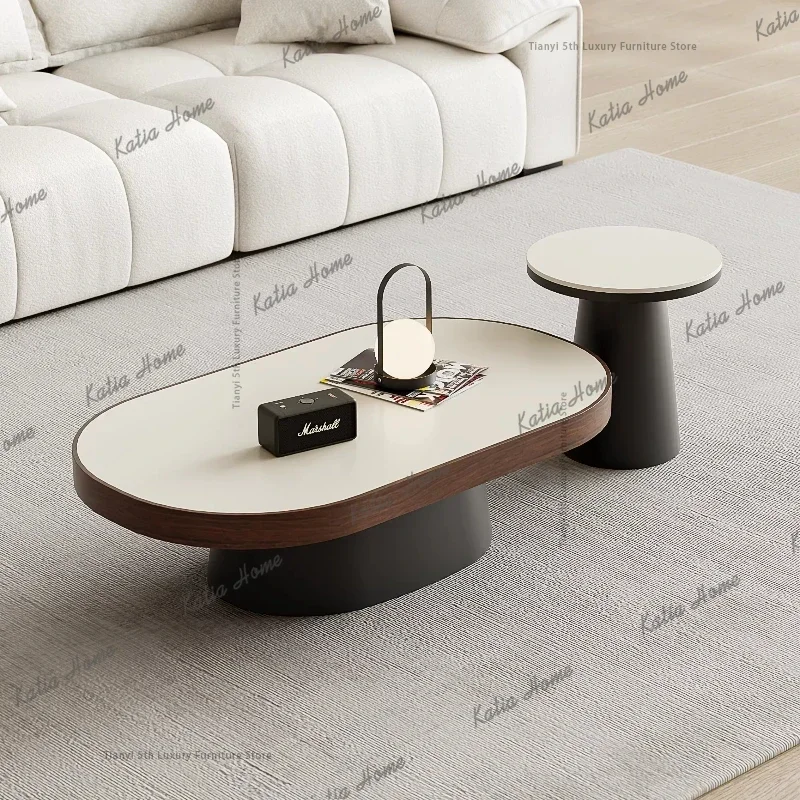 ld vintage style metal coffee table Nordic creative living room oval hole rock slab coffee table home furniture mueble salon