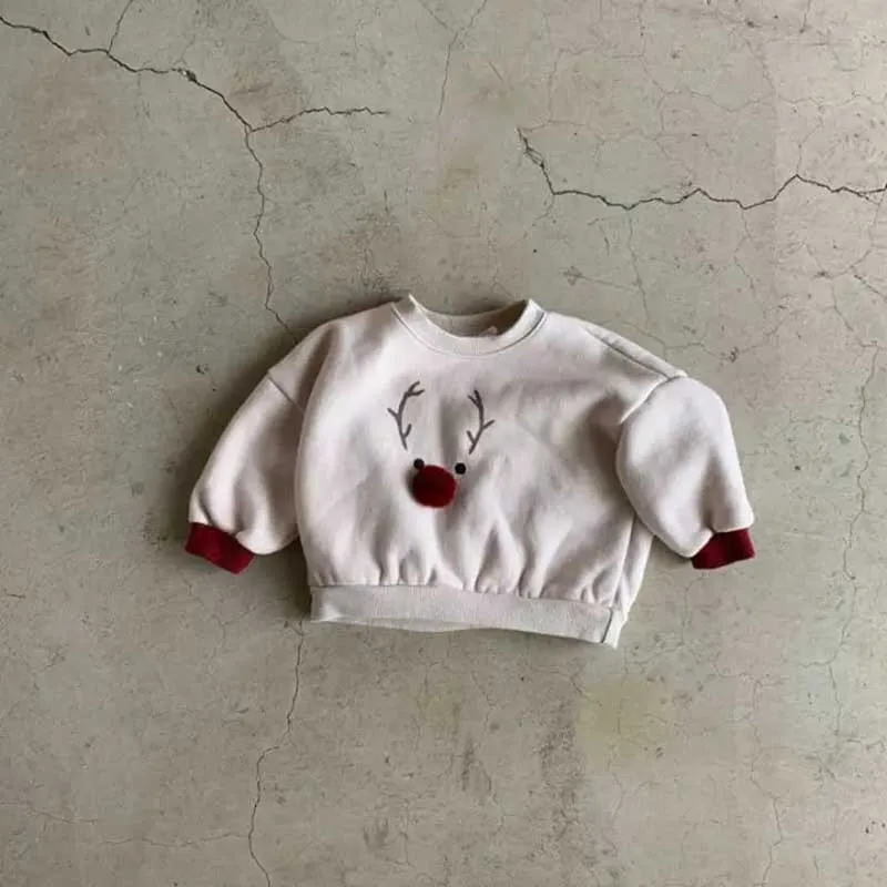 Autumn Winter Christmas Clothes Boy Girl Children Deer Antler Print Sweatshirt Baby Cartoon Tops Kid Thicken Warm Sweatshirts