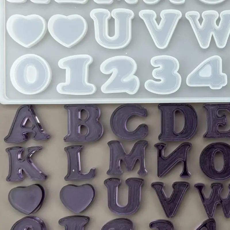 C1FE English Letter Silicone Mold Mini Letter Resin Mold Small Silicone Number Epoxy Casting Mold DIY Keychain