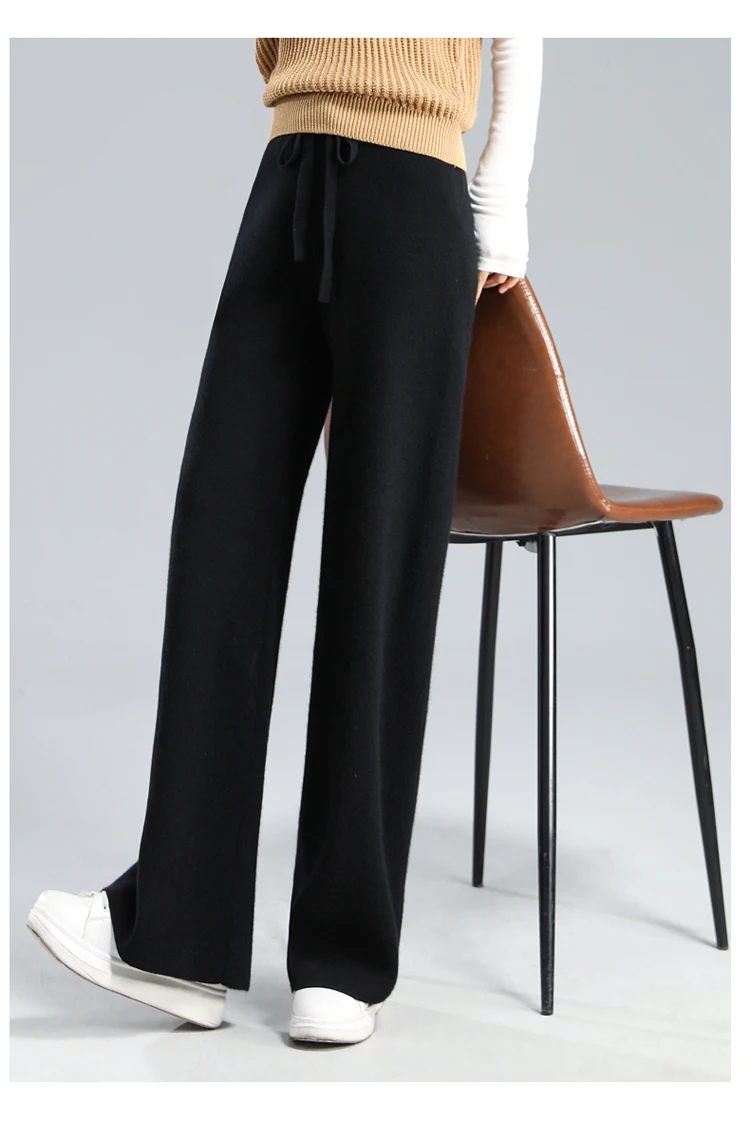 Temperament Cashmere Cloud Pants High Waist Drape Wide Leg Pants Women's White Casual Versatile Knitted Floor-mopping Trousers