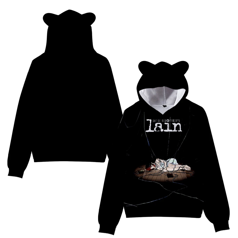 Serial Experiments Lain Anime Cat Ear Hoodie Women Men Long Sleeve Sweatshirt Casual Cute Pullover Clothes