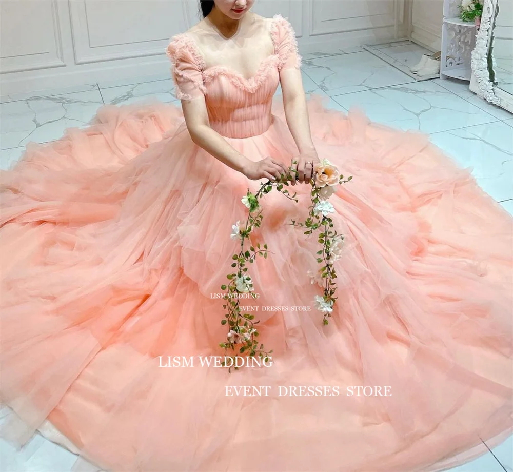 LISM Sweetheart Blush Pink Korea Evening Dresses Layered Tiered Wedding Photo Shoot Prom Occasion Gown Backless Party Dress