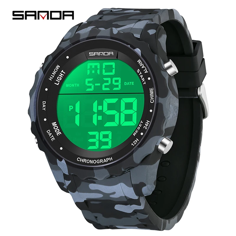 SANDA 2025 Top Brand G Style Camouflage Military LED Digital Men Waterproof Clock Outdoor Sport Watches Male Electronic Watch