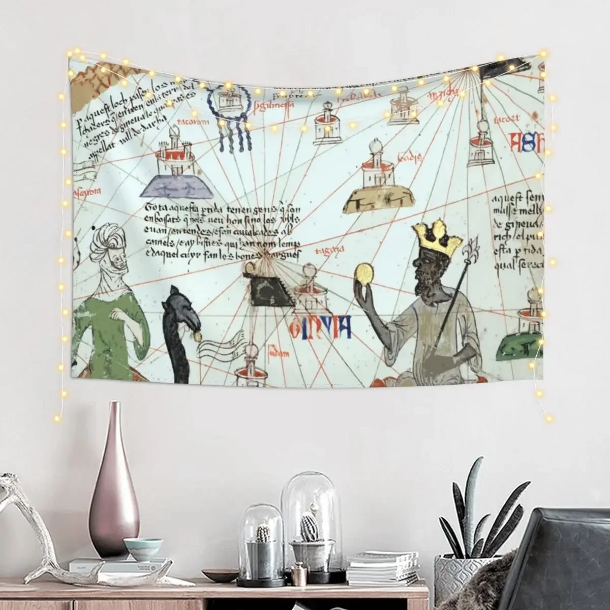 Mansa Musa from the Catalan Atlas Tapestry Bedroom Decor Aesthetic Wall Hanging Wall Tapestry