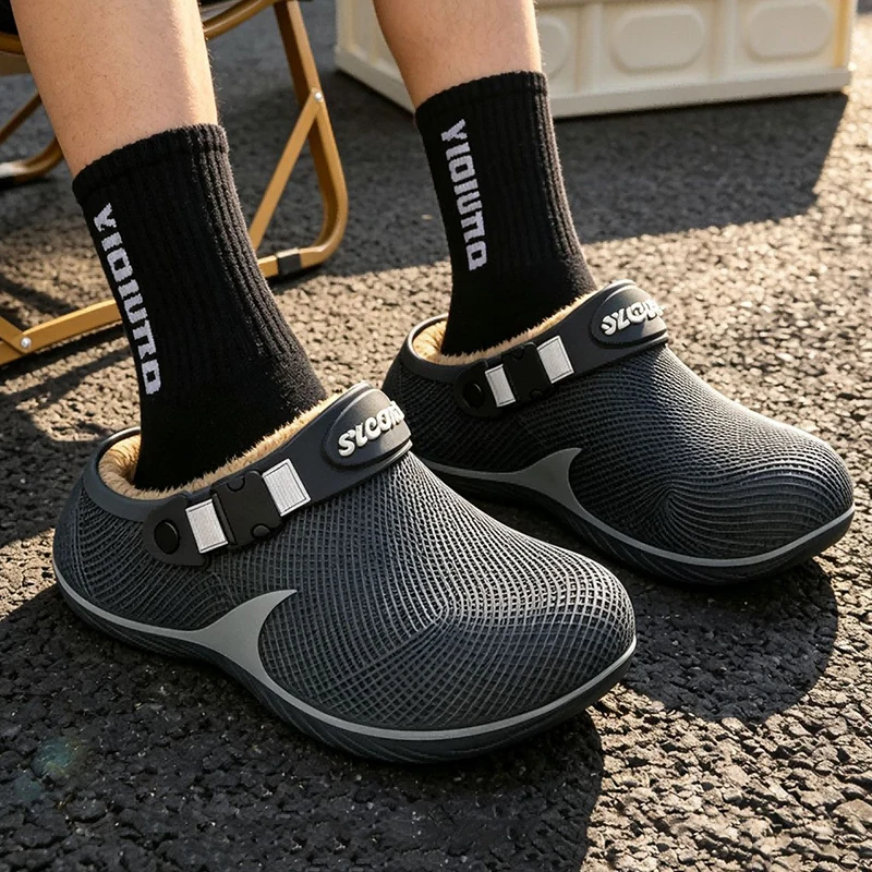 Wasserdichte Eva-Fell-Clogs-Hausschuhe für Herren 2026 Winter Chunky-Plateau Warme Plüsch-Mules-Hausschuhe mit dicker Sohle Rutschfeste Hausschuhe – Detail 2
