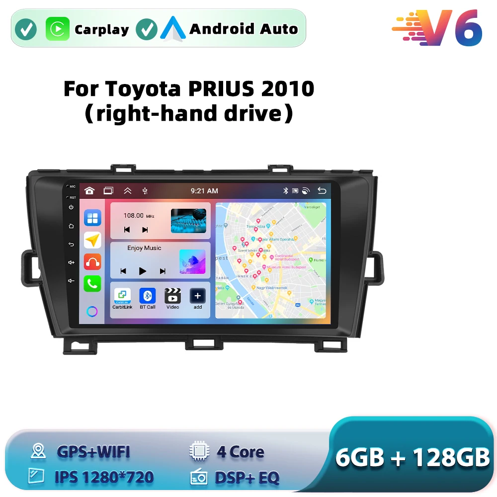 Podofo 6G+128G Android Toyota PRIUS 2010 Car Radio Multimedia Video Player GPS Navi Stereo Carplay Auto Stereo image 3