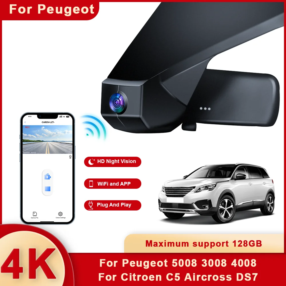 

For PEUGEOT 3008 4008 5008 CITROEN C5 AIRCROSS DS7 Front and Rear 4K Dash Cam for Car Camera Recorder Dashcam WIFI Car Dvr