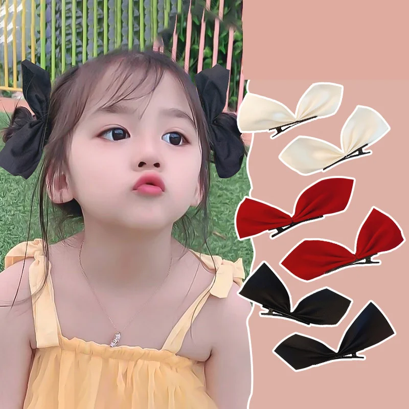 2PCS New Korean Satin Bow Hairpins Children Sweet Headwear Girls Clips Woman Cute Barrettes Hairgrips Hair Accessories