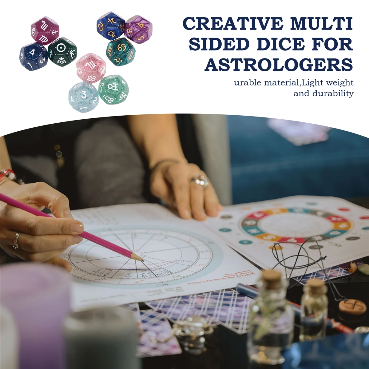 9Pcs Pearl 12-Sided Astrology Zodiac Signs Dice for Constellation Divination Toys Multi Sided Dice Type A