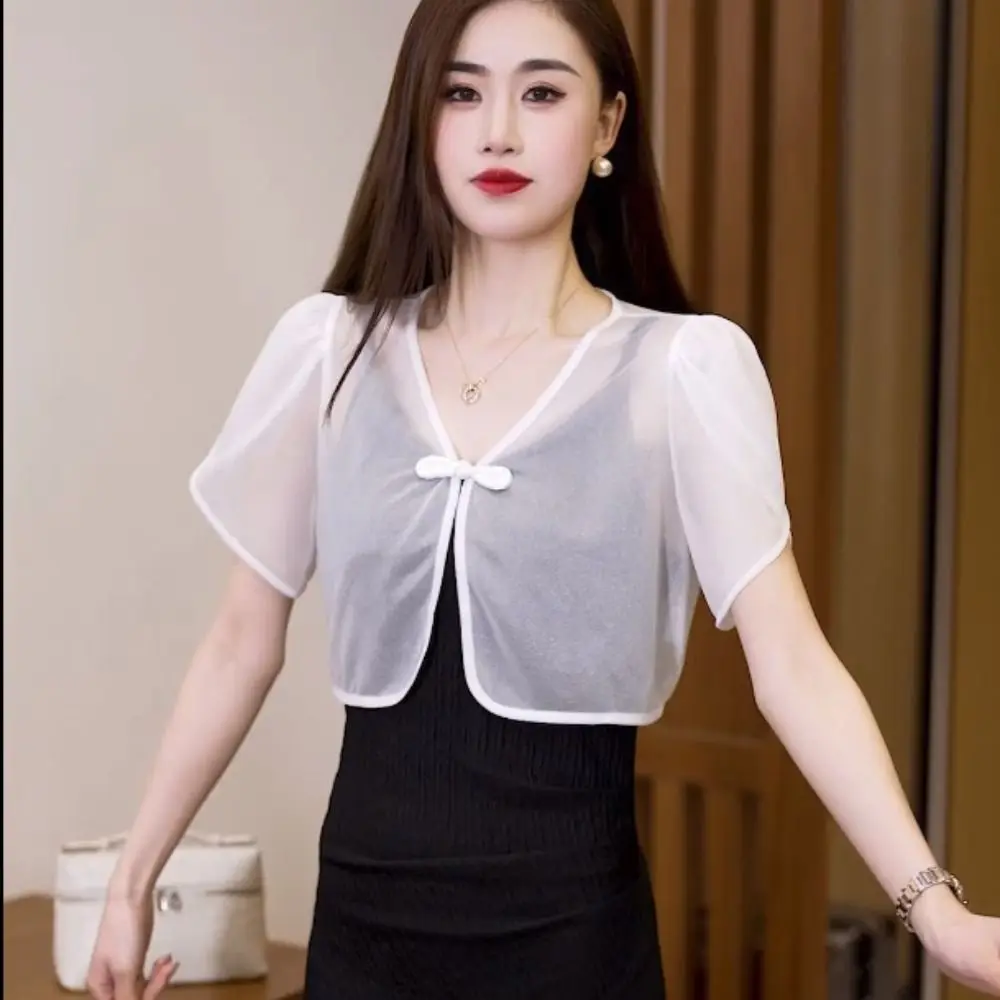 Cloak Chiffon Chiffon Shawl Chinese Style White Black Thin Coat Short Tulle Shawl Women Girls