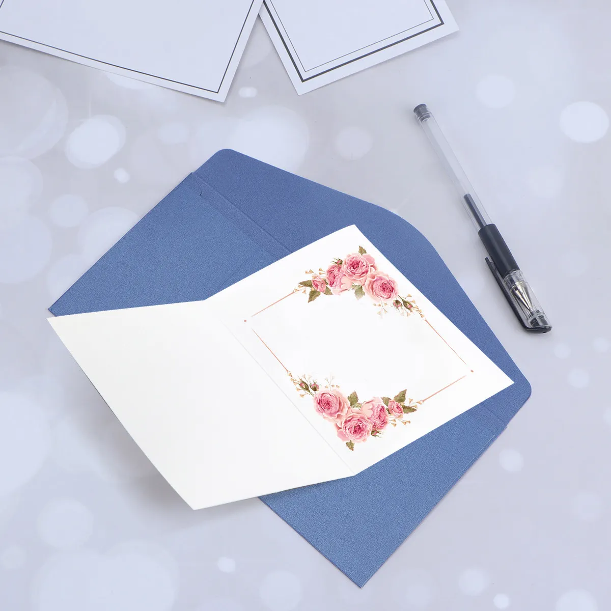 

20Pcs Business Invitations Envelope Blue Paper Invitation Notification Letter Clean Simple Design Graduation Wedding Anniversary