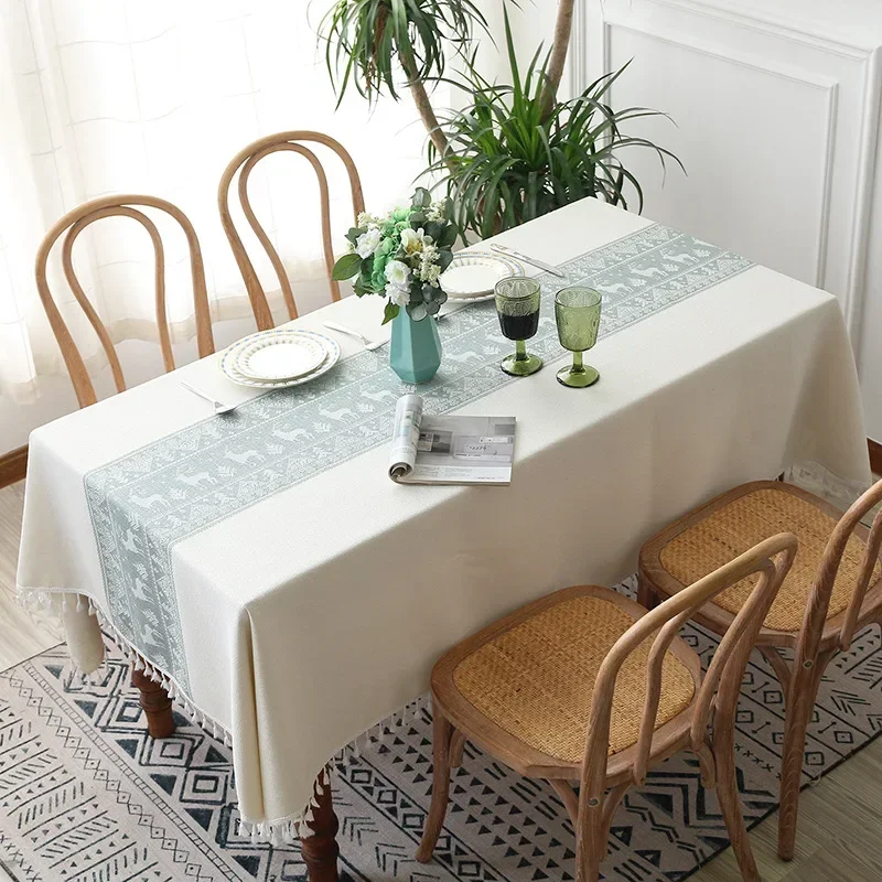 

Rectangle Table Cloth Tassel Wrinkle Free Anti-Fading Tablecloths Washable Dust-Proof Table Cover for Kitchen Party Decoration