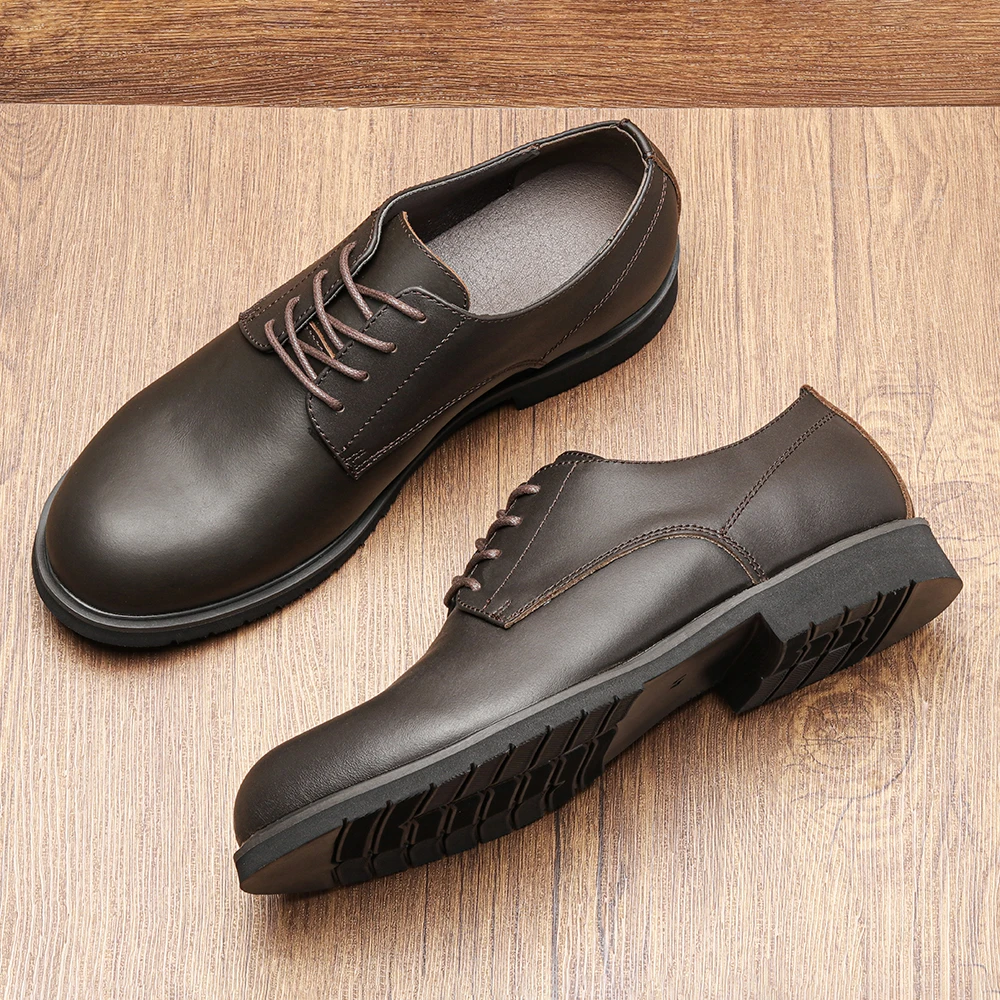 Genuine Leather Men Derby Shoes Ultralight Comfortable fashion Men Casual shoes Black Men Leather Shoes #KD6675