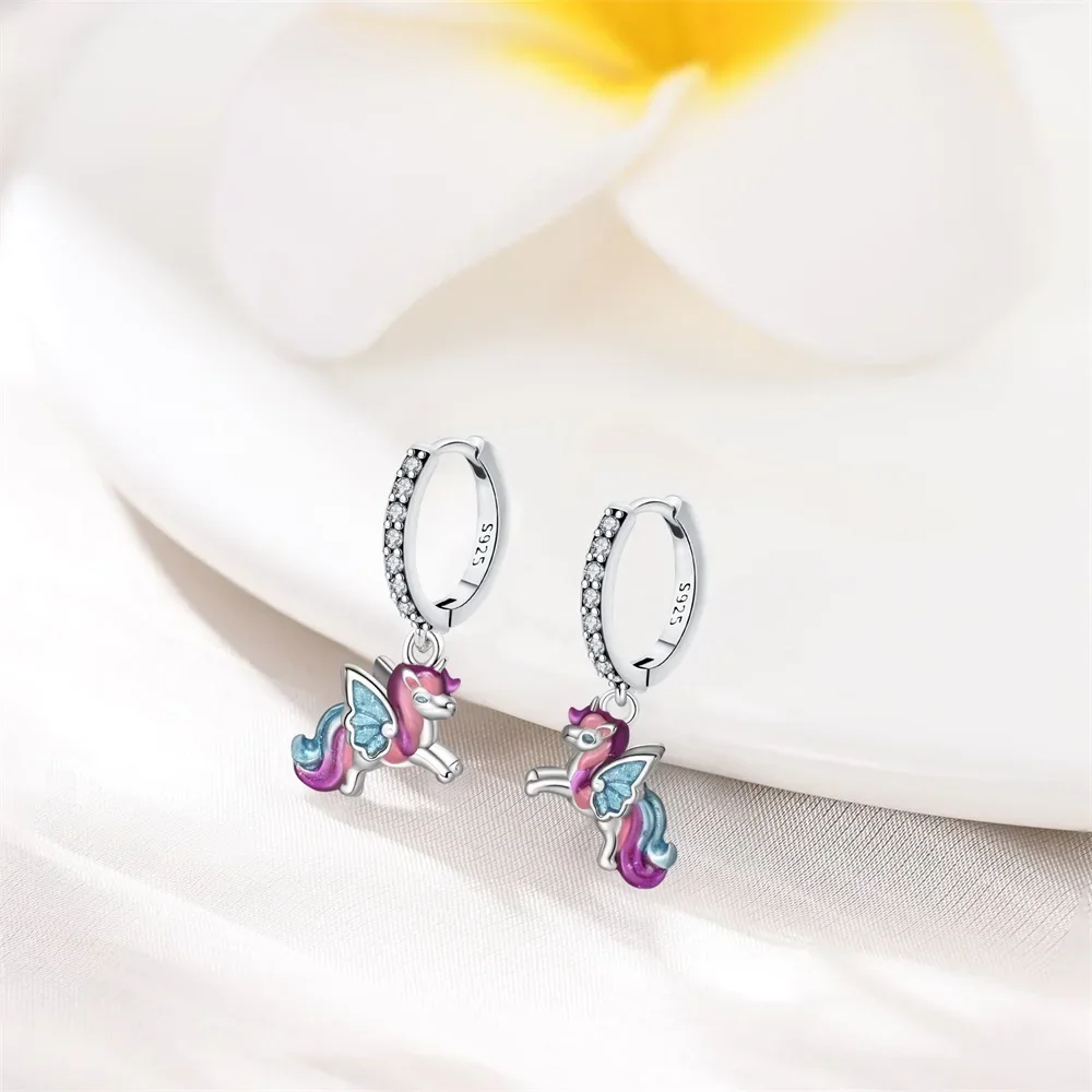 سلسلة الوردي 925 الفضة الاسترليني رومانسية زهرة الفراشة يونيكورن توليب الهندسة أقراط بوتيك مجوهرات هدايا #6