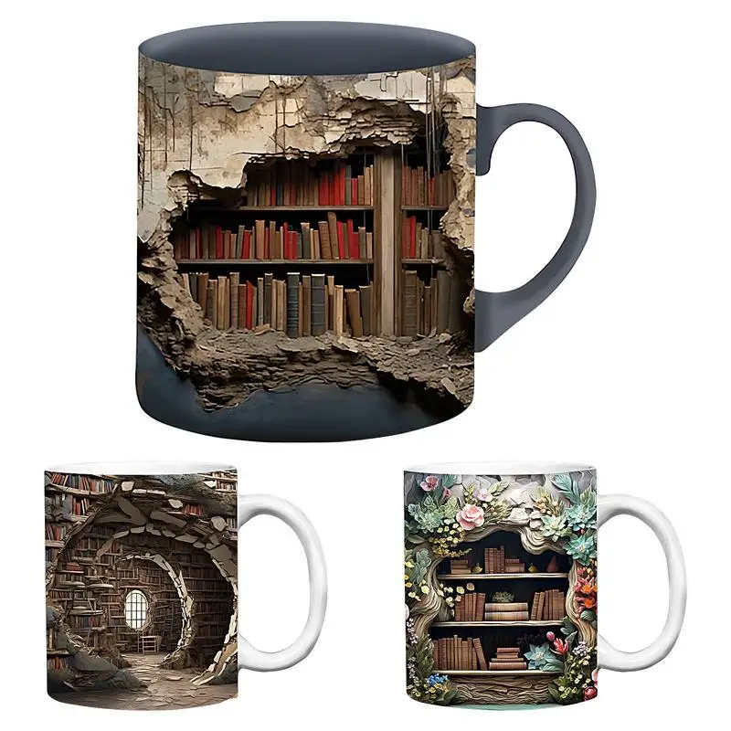 3D Bookshelf Mug Multi-Purpose Ceramic Coffee Mugs Creative Librarian Coffee Mug Book Club Cup Creative Bookish Items For Women