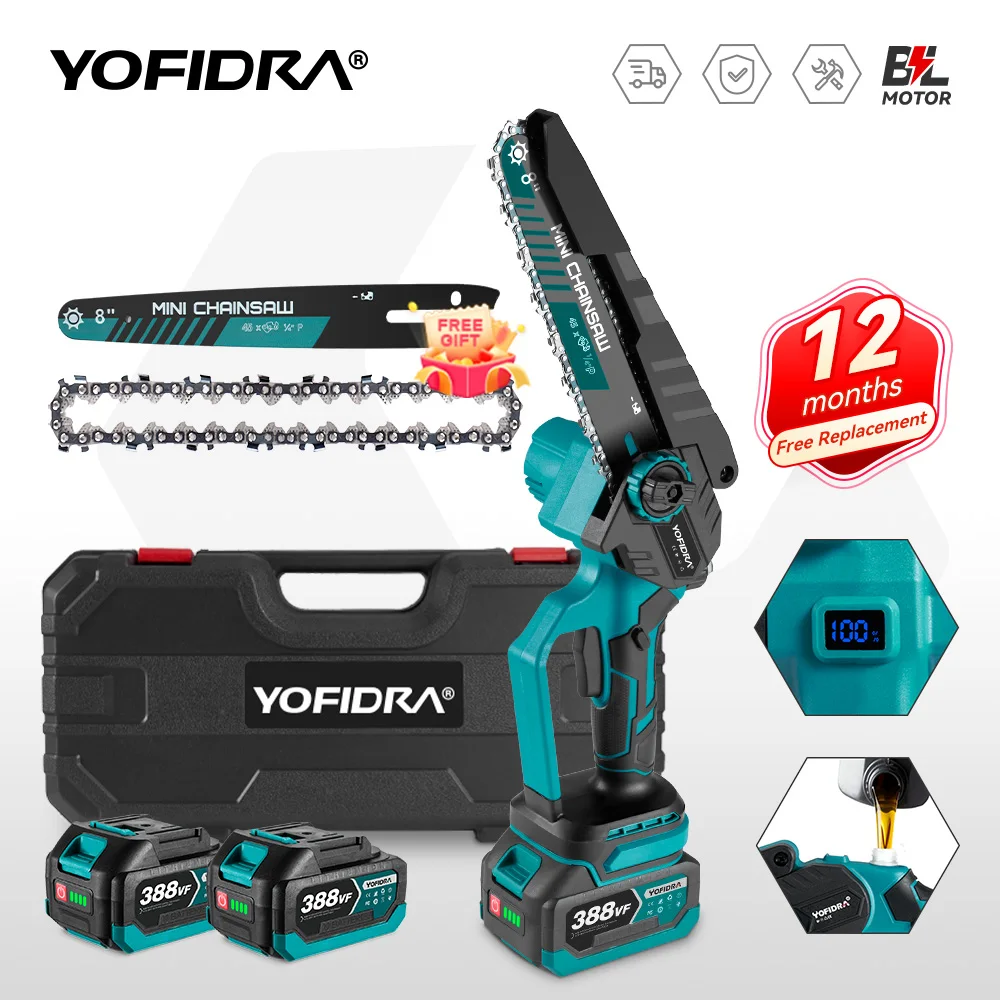 

YOFIDRA 8 Inch Electric Saw 40000RPM With Digital Display Cordless Efficient Garden Logging Chainsaw For 18V Makita Battery