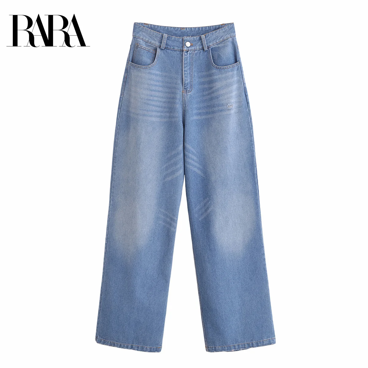 

RARA2025 Summer Women's New Casual Fashion Versatile Loose Pocket Button Decoration Straight Wide Leg Jeans