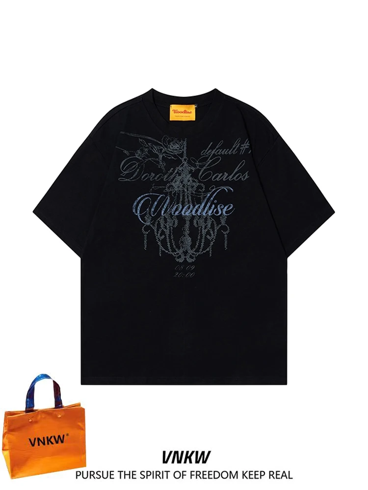 

American High Street Printed ort Sve T-irt ex Oversize Loose Couple Pure Cotton f Sve Top Breathable Casual ...