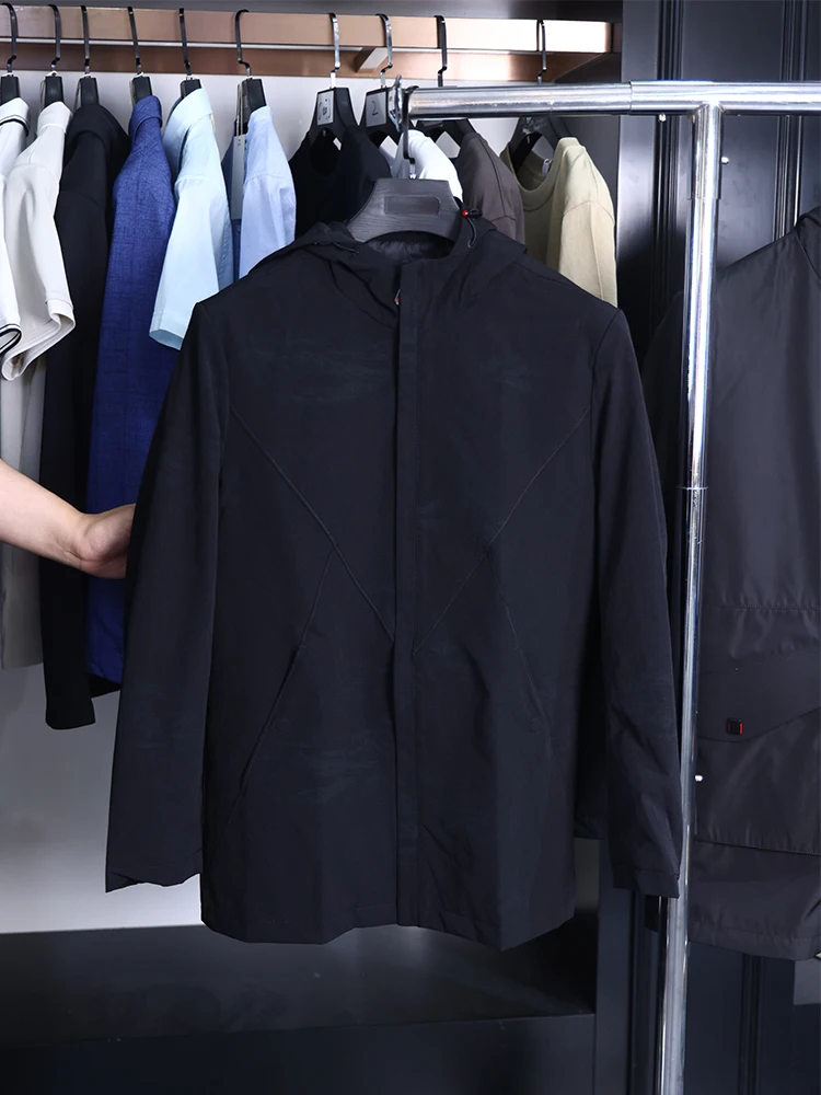 

H-Home Men's Faionable Hooded Jaet Coat Casual Mid-Length Spring Autumn Zipper Closure Nylon Polyester Blend Urban Sle