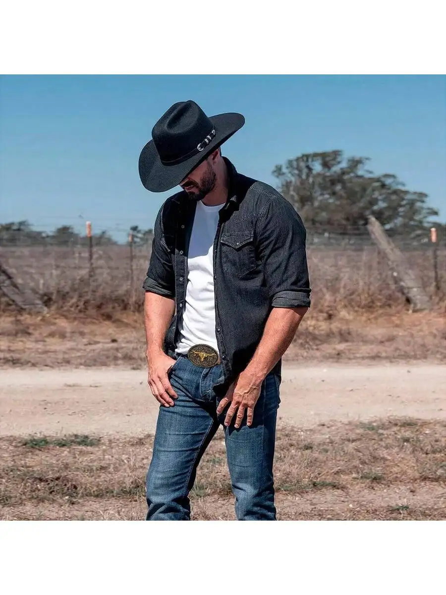 1 cinturón occidental para hombre con hebilla de cuerno largo grabada: diseño vintage al aire libre para uso diario, ocasiones casuales y eventos festivos ​