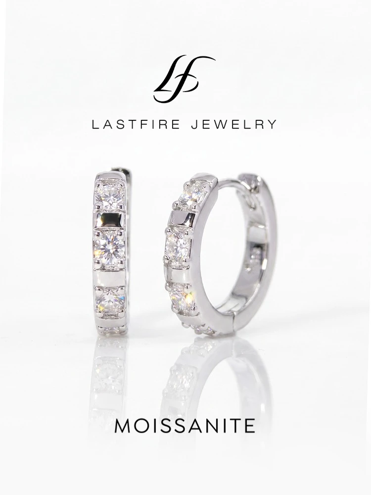 925 Sterling Silver Real Moissan Diamond Round Hoop Earrings Suitable for Women's Daily Wear High Quality Fine Jewelry