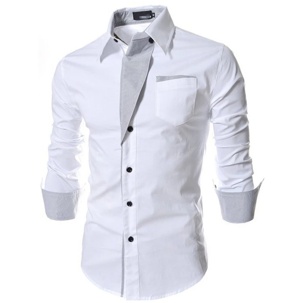 

Dress Mens Shirt Slim Solid Workwear Formal Shirts Long Sleeve Office Polyester Regular Blouse Button Down Casual