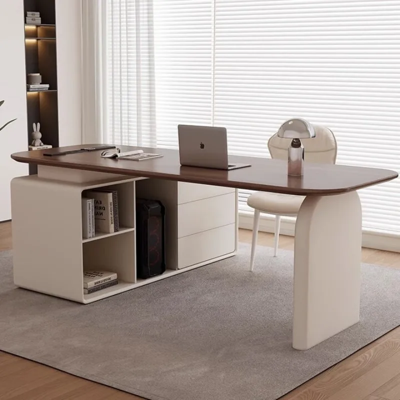 

Walnut color desk light luxury high sense corner computer desk retro cream style boss table big desk